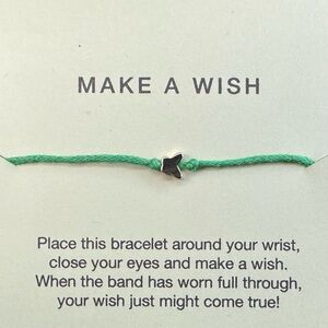 14k Gold Butterfly Charm Make A Wish Bracelet Green Adjustable Band NWT
